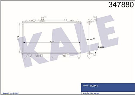 Kale 347880 Motor Su Radyatörü Mazda 6 2002 2007 Manuel Vites L32715200A