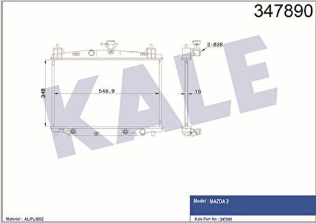 Kale 347890 Radyatör 2 De Dh 1.5 07 15 At Al Brz 349X548.9X16 ZY8415200A