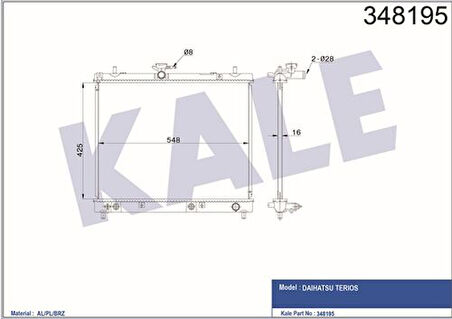 Kale 348195 Motor Radyatörü Daihatsu Terios 1.5 2005-Otomatik Vites 16400B1140