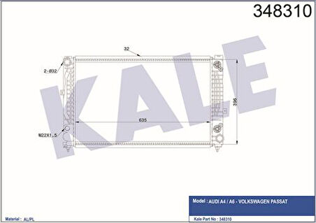 Kale 348310 Motor Radyatörü Passat A4 A6 2.4 2.6 2.8 95 01 Superb 2.8 V6 2.5TDI 4B0121251R