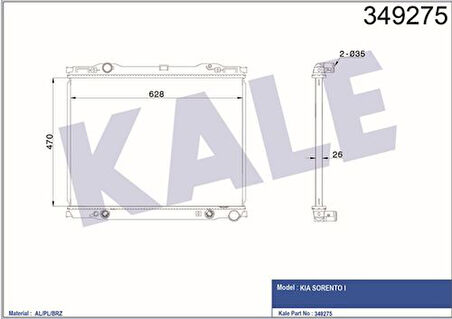 Kale 349275 Motor Su Radyatörü Kia Sorento 2002-Otomatik Vites 253103E050