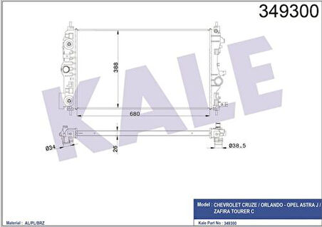 Kale 349300 Motor Su Radyatörü Otomatik Cruze-Astra J-Zafira C A14Nel-A14Net-A16XER-A16LET 1300306