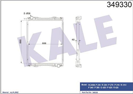 Kale 349330 Su Radyatörü Scania P.G.R.T Seriler K Seri (Çerçeveli) (Mt) 1491710