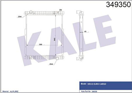Kale 349350 Motor Su Radyatörü Iveco Eurocargo Çerçevesiz Mt 500361629
