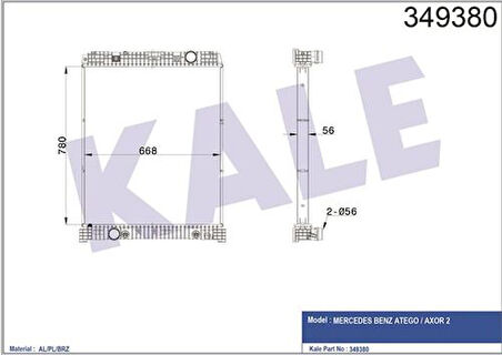 Kale 349380 Su Radyatörü Mercedes Atego Axor (Çerçevesiz) (At) A9405001503