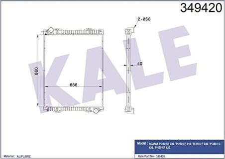 Kale 349420 Su Radyatörü Scania P.G.R.T Seriler K Seri (Çerçevesiz) (Mt) 2004 ve Sonrası 1770096