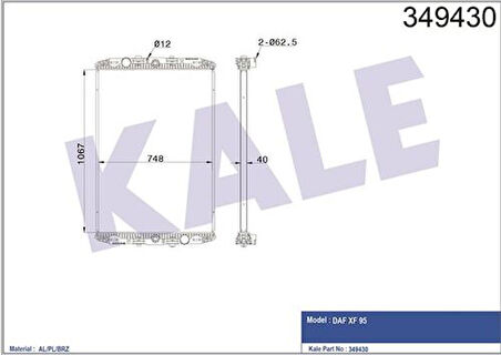 Kale 349430 Motor Su Radyatörü DAF XF 95 (Çerçevesiz) (Mt) 1286208