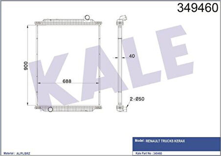 Kale 349460 Su Radyatörü Renault Kamyonlar Kera(Çerçevesiz) (Mt) 1997 2001 ve Sonrası 5001859137