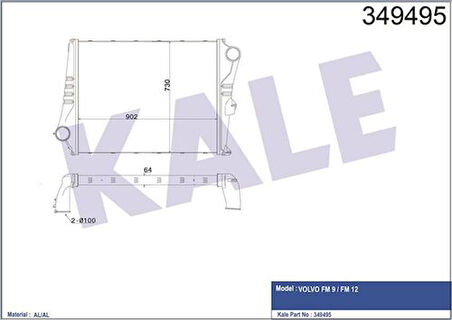 Kale 349495 Intercooler Radyatörü Dar Tip Versiyon 1-2-3-Volvo FH 12 FH 340 500 1998 Sonrası 85000377