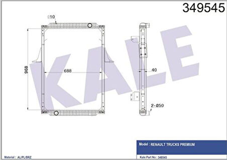 Kale 349545 Su Radyatörü Renault Kamyonlar Premium Diştrıbutıon Route (Çerçeveli) (Mt) 1996 2000 ve Sonrası 5010315842