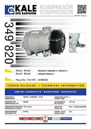 Kale 349820 Klıma Kompresoru Renault Megane II Scenıc II Grand Scenıc II 7Pk V Kayış Kasnağı 119Mm
