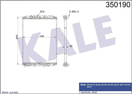 Kale 350190 Motor Su Radyatörü DAF 95 Fa 95 Fad 95 Far 95 Fak 95 Fat 95 Ft 95 Ftr 95 Ft (Çerçevesiz) 0076449