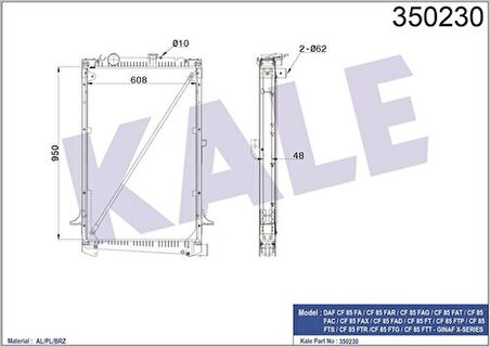 Kale 350230 Motor Su Radyatörü DAF CF 85 Fa Cf 85 Far Cf 85 Fag Cf 85 Fat Cf 85 Fac Cf 85 Fax Cf 85 Fad (Çerçeveli) 1371372