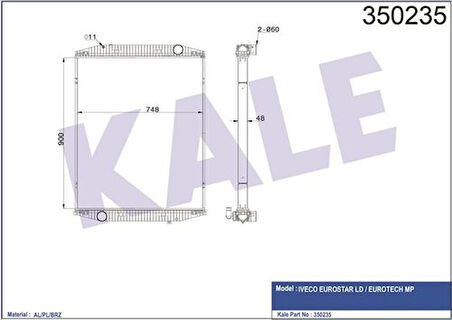 Kale 350235 Motor Su Radyatörü Eurostar Ld Eurotech Mp (Çerçevesiz) (Mt) 93160531