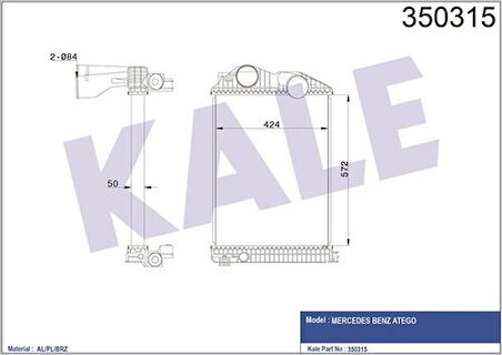 Kale 350315 Intercooler Radyatörü Atego 1517 1518 1523 1528 2004 ve Sonrası 9705010101
