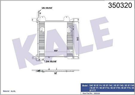 Kale 350320 Klima Radyatörü Kondenser DAF 95 XF Fa 95 XF Fac 95 XF Fad 95 XF Far 95 XF Ft 95 XF Ftg 95 XF Ftr 95 X 1327759