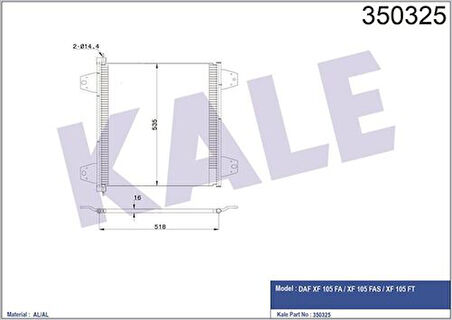 Kale 350325 Klima Radyatörü Kondenser DAF XF 105 Fa XF 105 Fas XF 105 Ft 1629115