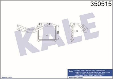 Kale 350515 Kalorifer Radyatörü Mito Doblo III Linea Fiorino Pratico Grande Punto Qubo Bipper Nemo Corsa D 1.2 1.3 1.4 Borulu 77363898