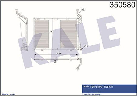 Kale 350580 Klima Radyatörü Ford B Ma 12 Fiesta VI 1.6 TDCI 10 Mt Kurutucu Yok C1B119710BC