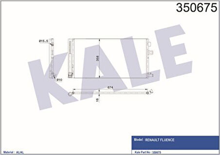 Kale 350675 Klima Radyatörü Kondanser Renault Fluence 1.6 16V 10- 921000006R