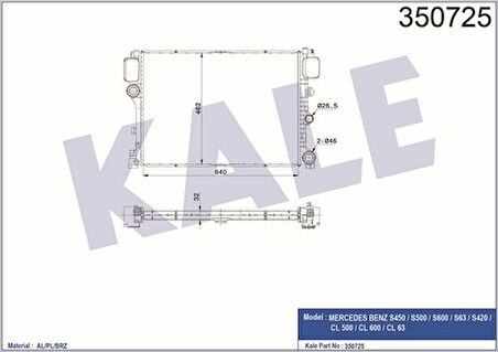 Kale 350725 Motor Su Radyatörü S-Class W221 05-13 C216 10-12 2215003203