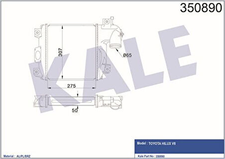 Kale 350890 Intercooler Toyota HiIux Vigo VII 2005-2015 Turbo Radyatörü 179400L030
