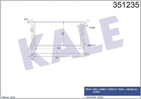 Kale 351235 Motor Radyatörü Combo Corsa B Tigra Chevrolet Corsa Vauxhall Combo Mk I Corsa Mk I Tigra 1300149