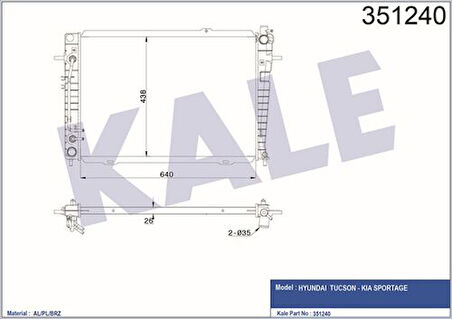 Kale 351240 Motor Su Radyatörü Tucson Sportage 2.0 CRDI 2004 2010 Otomatik 640x438x22 253102E900