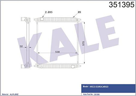 Kale 351395 Motor Radyatörü Iveco Eurocargo I III 00-Mt Çerçevesiz 570x538x32 Al Pl Brz 500380655