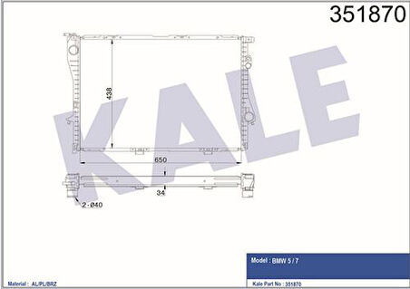 Kale 351870 Motor Su Radyatörü BMW M51 D25 E38 96-01 E39 96-02 17002246010