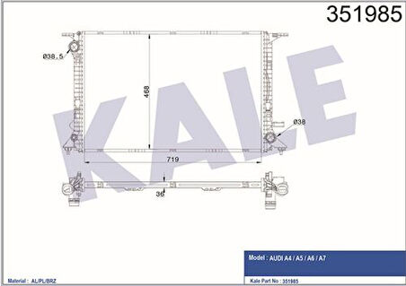 Kale 351985 Motor Su Radyatörü Audi A4 08-15 A5 10-17 A6 Q7 11-18 Q5 13-17 3.0 3.2TDI TFSI 4G0121251B