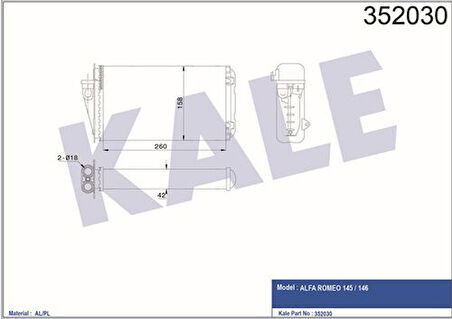 Kale 352030 Kalorifer Radyatörü Alfa 145 1.4 1.6 1.8 1.9TD 2.0 96-01 146 1.4 1.8 1.9JTD 2.0 96-01 60779470