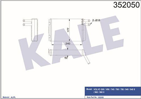 Kale 352050 Kalorifer Radyatörü Volvo 850 940 740 960 V90 97-98 S90 97-97 1307236