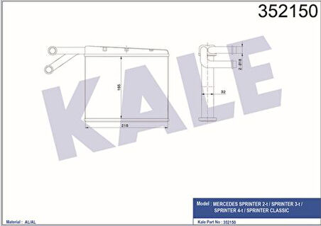 Kale 352150 Kalorifer Radyatörü Sprinter 901 902 903 904 95-05 38356101