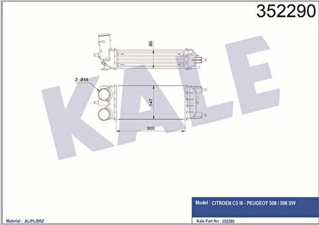 Kale 352290 Turbo Intercooler Radyatörü 508 C5 III DV6C Ölçü 300x150x80 0384.P5
