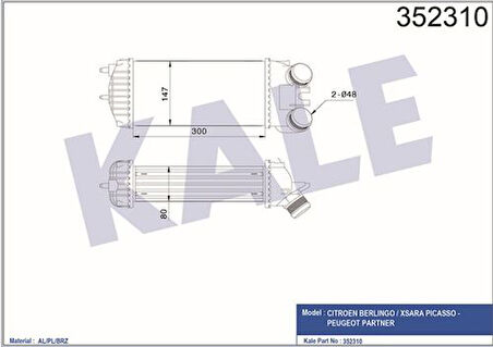 Kale 352310 Turbo Intercooler Radyatörü Berlingo II Partner II Xsara Picasso DV6 1.6 HDI Ölçü 147.5x300x85 0384.G5