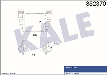 Kale 352370 Turbo Radyatörü Intercooler Sağ Audi A4 2.0TDI TFSI 04-08 Exeo 1.8TSI 2.0TFSI TDI 09- 8E0145806M