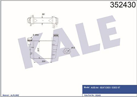 Kale 352430 Turbo Radyatörü Intercooler Sol Audi A4 2.0TDI TFSI 04-08 Exeo 1.8TSI 2.0TFSI TDI 09- 8E0145805AA