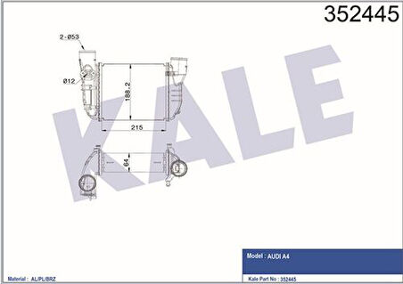 Kale 352445 Turbo Radyatörü Intercooler Audi A4 Avant Quattro 01-08 1.8T Bfb Cfma 8E0145805L