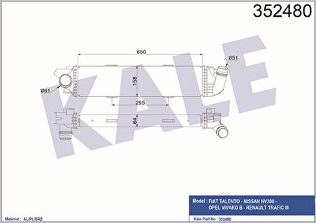 Kale 352480 Turbo Radyatörü Nissan Nv300 Vivaro Traffic III 1.6 CDTI 14-Nv299 144960050R