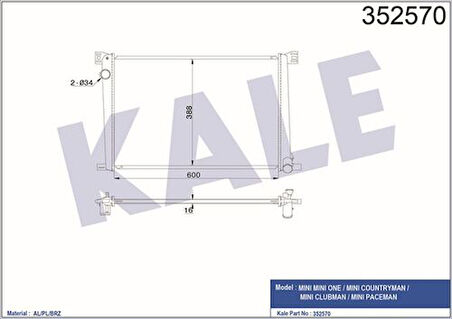 Kale 352570 Motor Su Radyatörü Mini R55 R56 R57 R58 R60 R60 17117535099