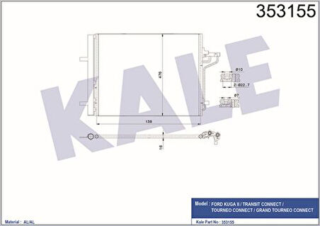 Kale 353155 Klima Radyatörü Kuga II 14-1.5 16 TDCI Focus 2.0L Ecoboost 15-Yeni Connect 1.5-1.6 TDCI 14- DV6119710BB