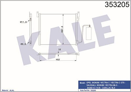 Kale 353205 Klima Radyatörü Vectra C Signum 1850084