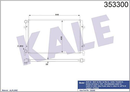 Kale 353300 Motor Radyatörü Brazing Caddy III Golf V VI Passat A3 Leon Octavia 1.4 TSI 1.6TDI 1.9TDI 2.0TSI 04-9 1K0121251DF