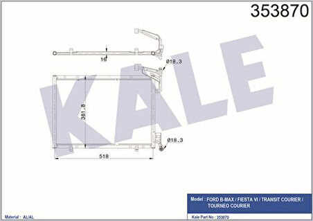 Kale 353870 Klima Radyatörü Kondenser Ford B MaFiesta VI Transit Courier Tourneo Courier 1.0 Ecoboost Alplb C1B119710DB