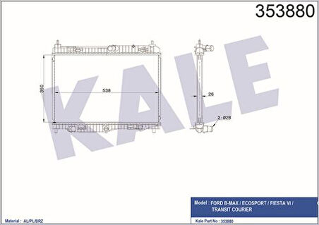 Kale 353880 Su Radyatör Ford B Maecosport Fiesta VI Transit Courier 1.0 Ecoboost 2018-Alplbrz C1B18005AA