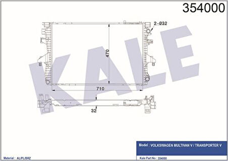 Kale 354000 Motor Radyatörü Transporter T5 2.5TDI AXD AXE Blj Bnz Bpc 03-08 7H0121253J