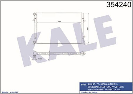 Kale 354240 Motor Radyatörü 648x460 Caddy Passat Golf Jetta Octavia Touran Altea Superb 2.0TDI Cfhc 04-12 1K0121251K