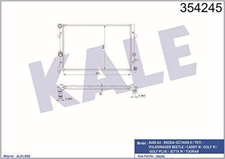 Kale 354245 Motor Radyatörü Brazing Golf VI 08-Caddy 11-15 Jetta 11-18 Touran 11-15 A3 09-13 Octavia 09-13 Yeti 10-12 1K0121251CL