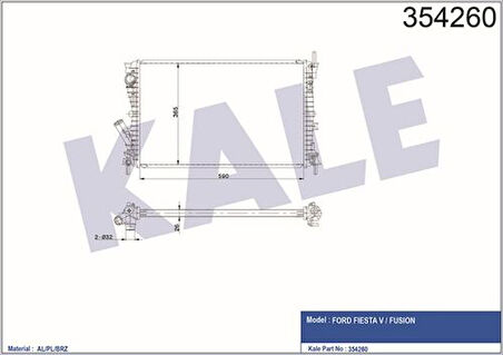 Kale 354260 Motor Su Radyatörü Fiesta 02-08 1.6 TDCI Mt 26mm Al Pl Brz 5S6H8005AD